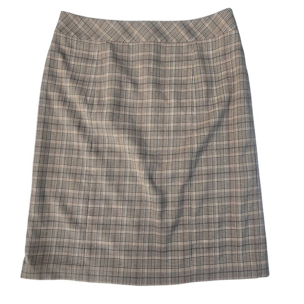 Covington Pencil Skirt‎ Women 14 Brown Plaid Stretch Academia Modest Neutral